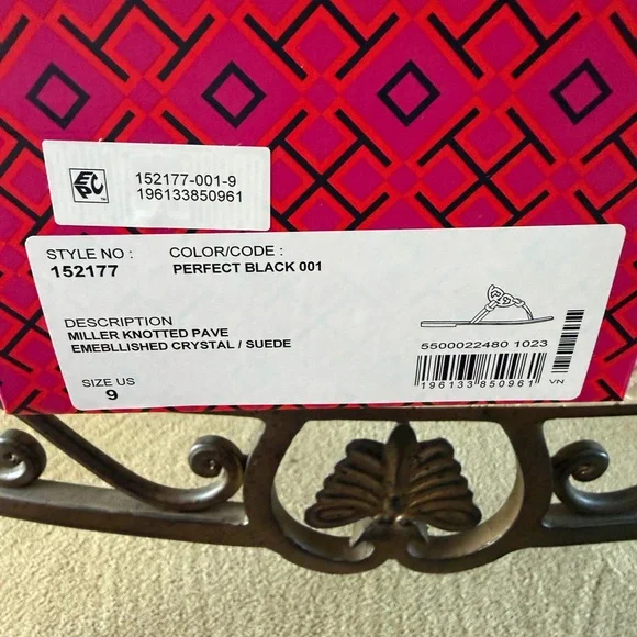 Tory Burch Miller Black Beaded Sandals Size 9 - Picture 3 of 4